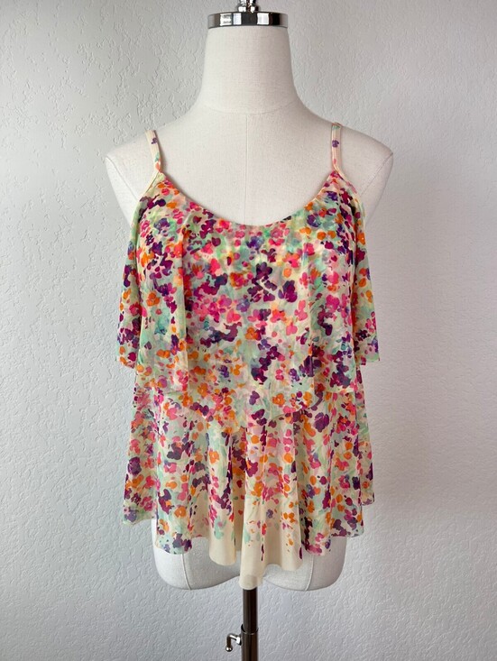 Reaction Kenneth Cole Other - Vintage Y2K Floral Ruffle Layered Multicolor Swim Tankini Top size Medium
